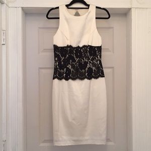 XSCAPE ivory with black lace dress